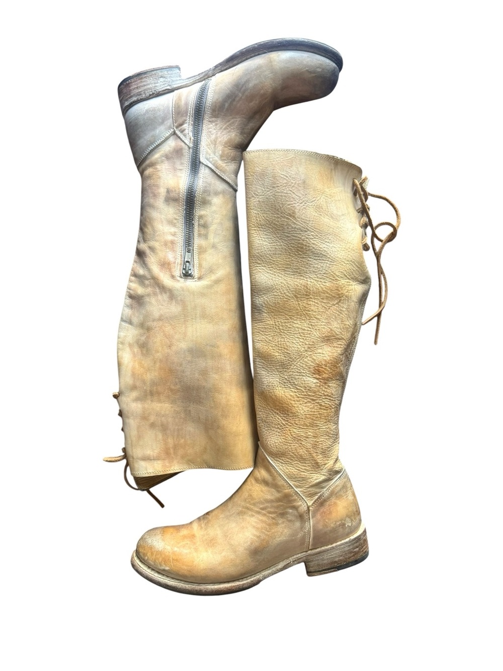 Women's Bed Stu Manchester Distressed Tall Boots Size 7- Tan Rustic